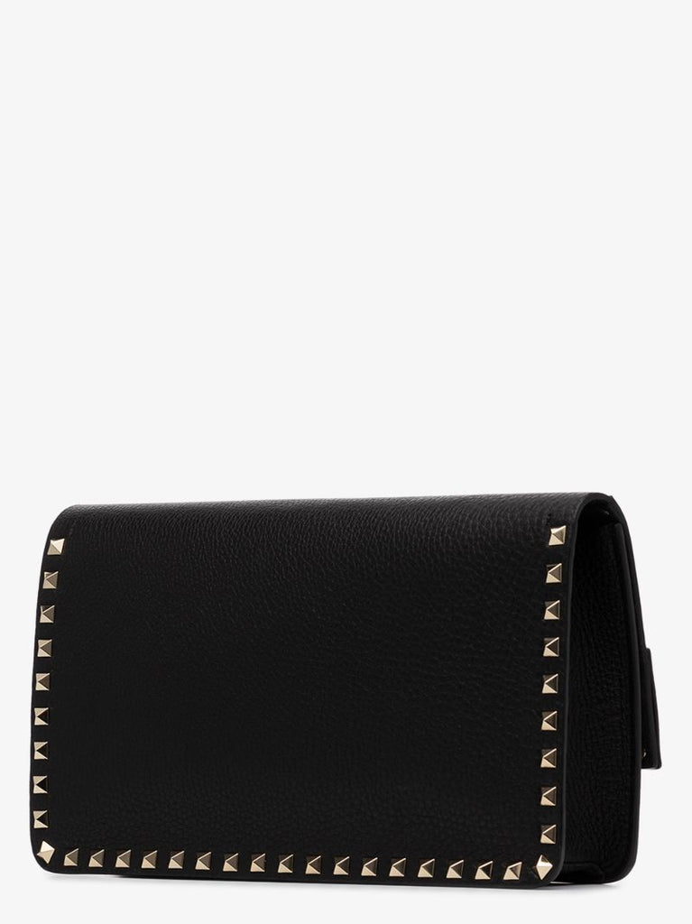 Black Rockstud Leather Clutch Bag