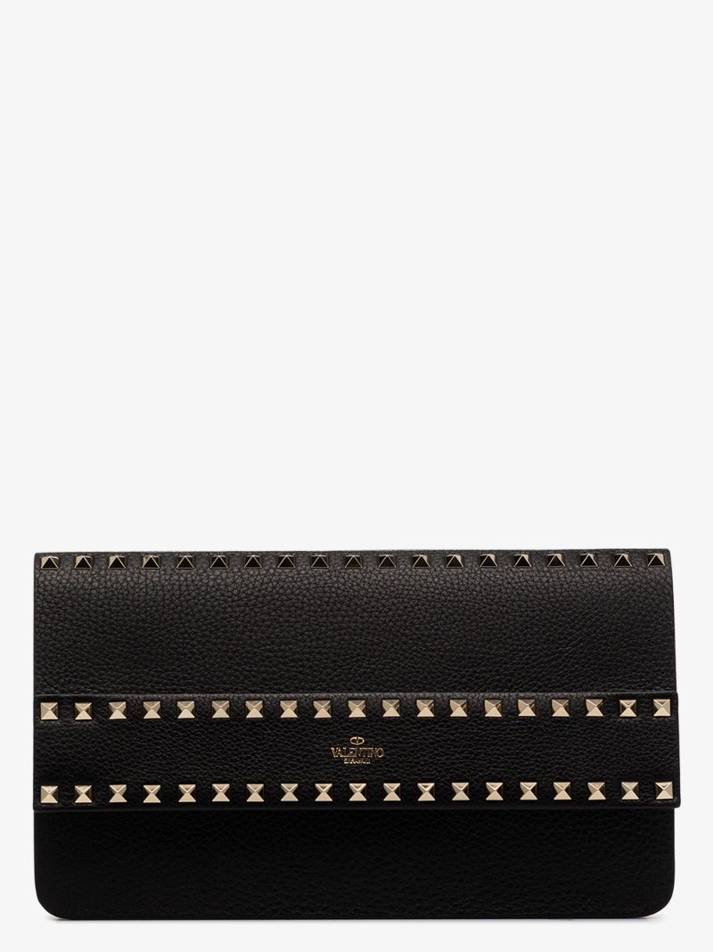 Black Rockstud Leather Clutch Bag
