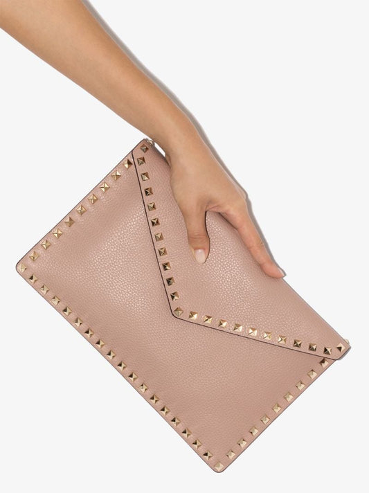 Pink Rockstud Leather Clutch Bag