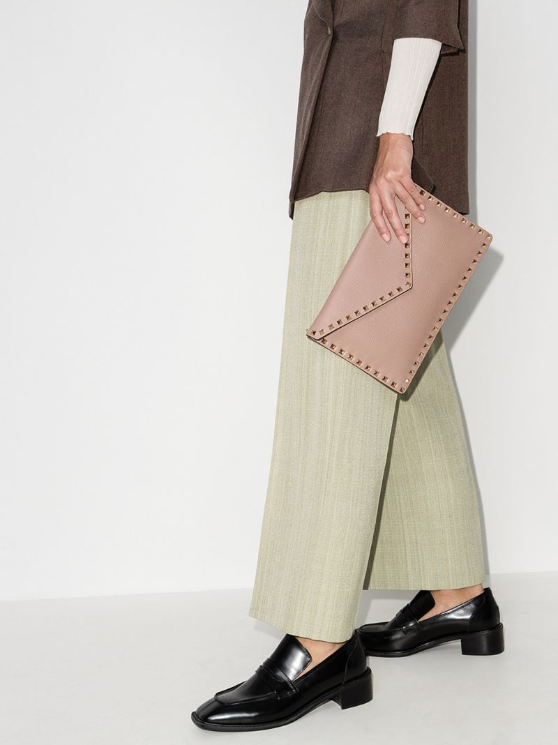 Pink Rockstud Leather Clutch Bag