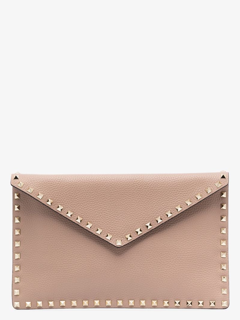 Pink Rockstud Leather Clutch Bag