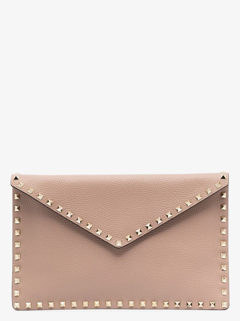 Pink Rockstud Leather Clutch Bag