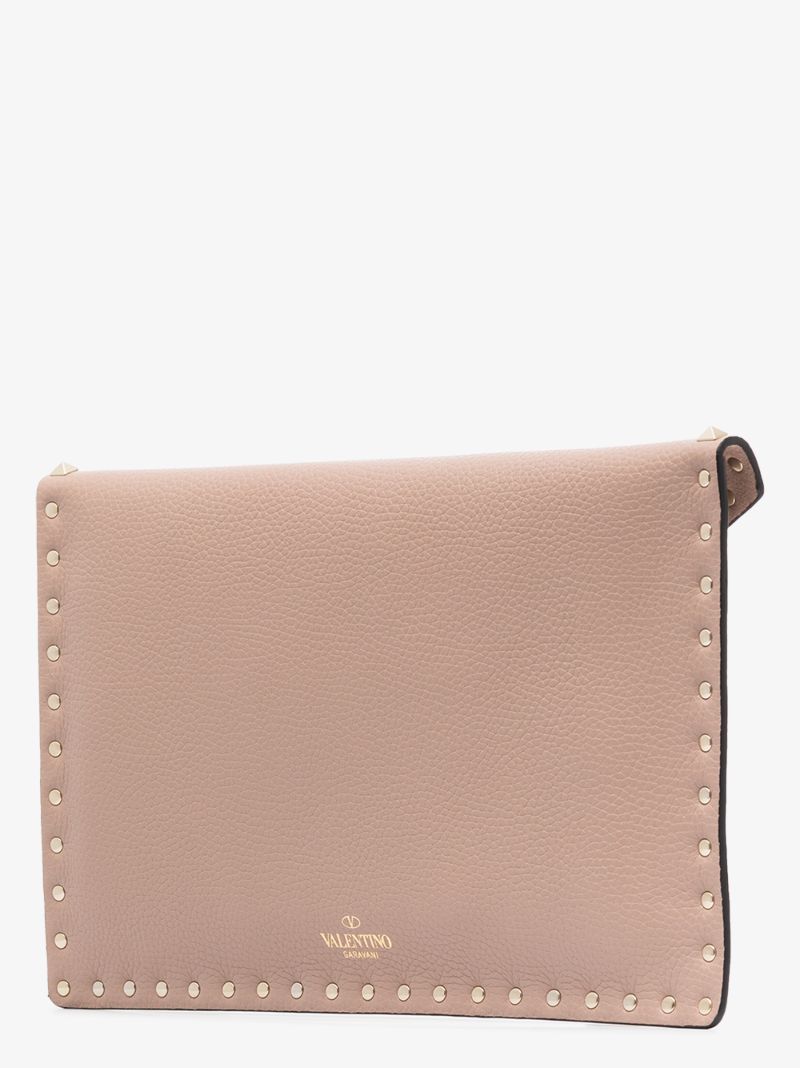 Pink Rockstud Leather Clutch Bag