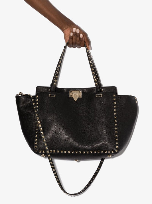 Black Rockstud Medium Leather Tote Bag