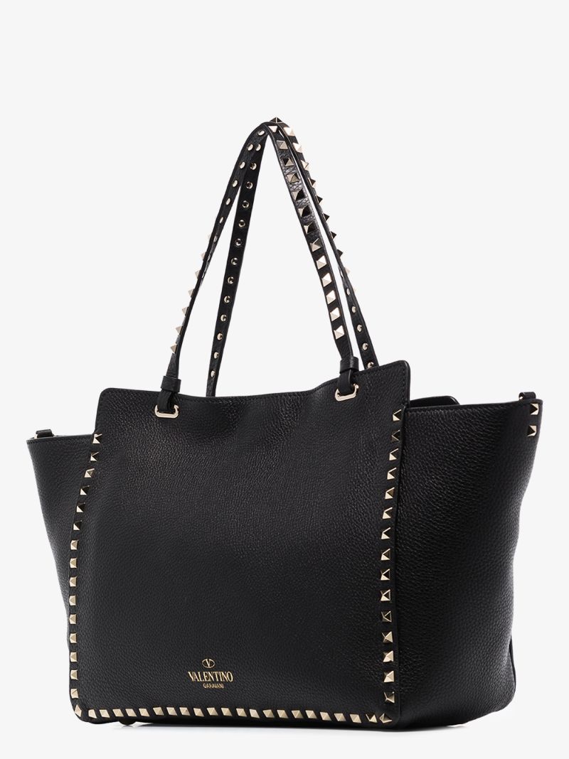 Black Rockstud Medium Leather Tote Bag