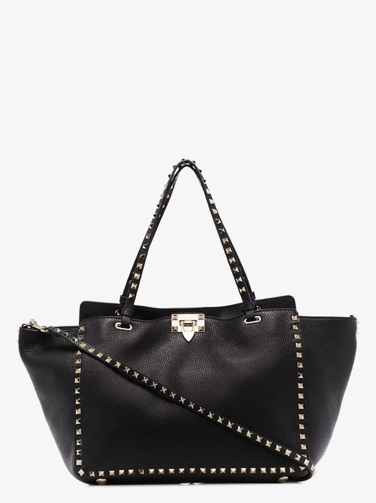 Black Rockstud Medium Leather Tote Bag