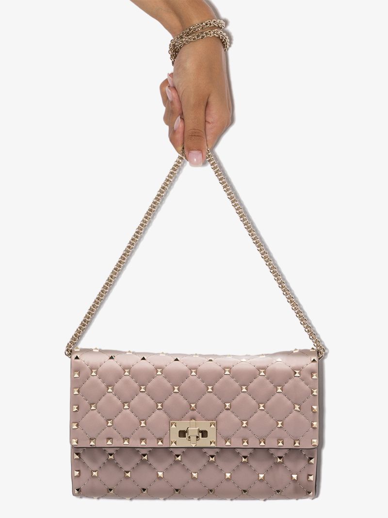Neutral Rockstud Medium Leather Shoulder Bag