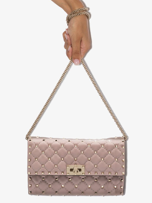 Neutral Rockstud Medium Leather Shoulder Bag