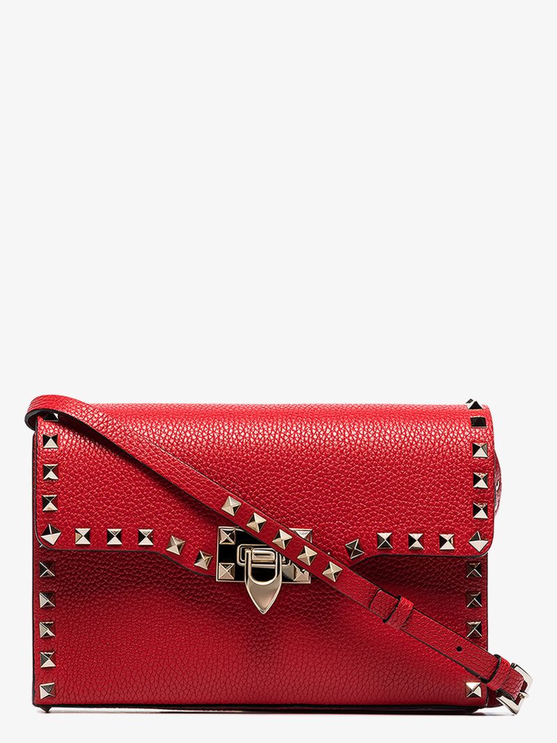 Red Rockstud Leather Cross Body Bag