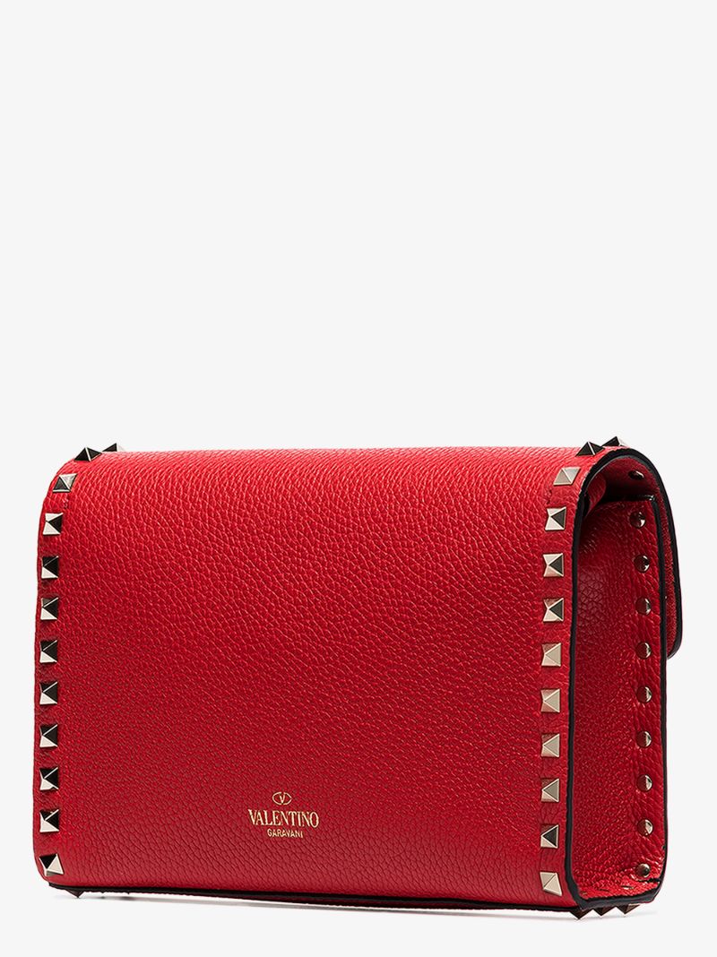 Red Rockstud Leather Cross Body Bag