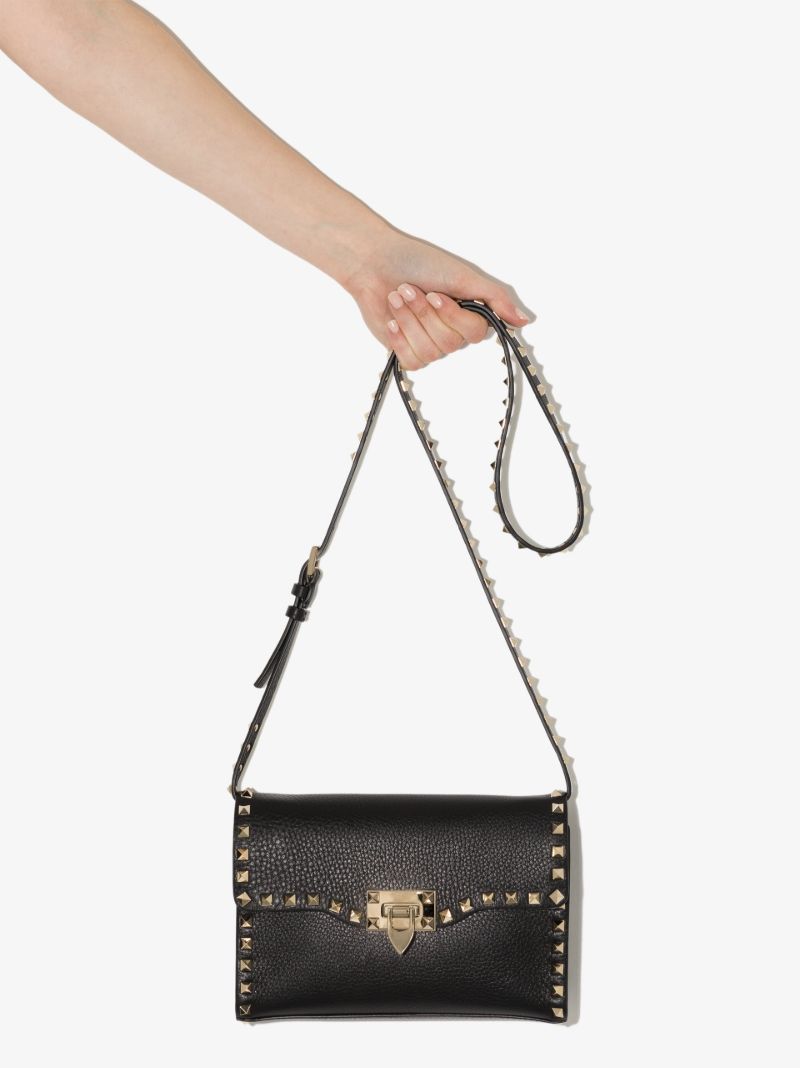 Black Rockstud Small Leather Cross Body Bag