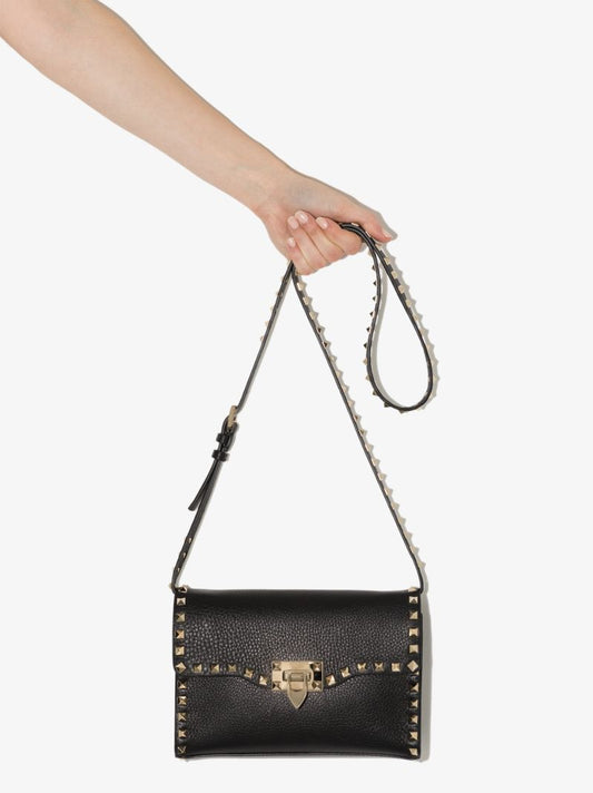 Black Rockstud Small Leather Cross Body Bag
