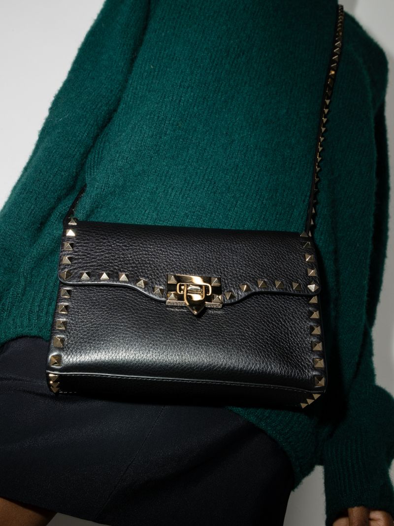 Black Rockstud Small Leather Cross Body Bag