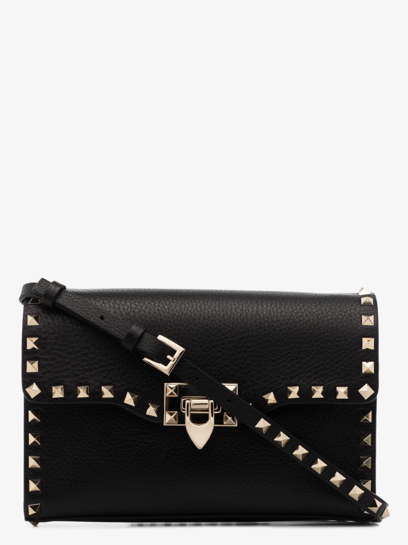 Black Rockstud Small Leather Cross Body Bag