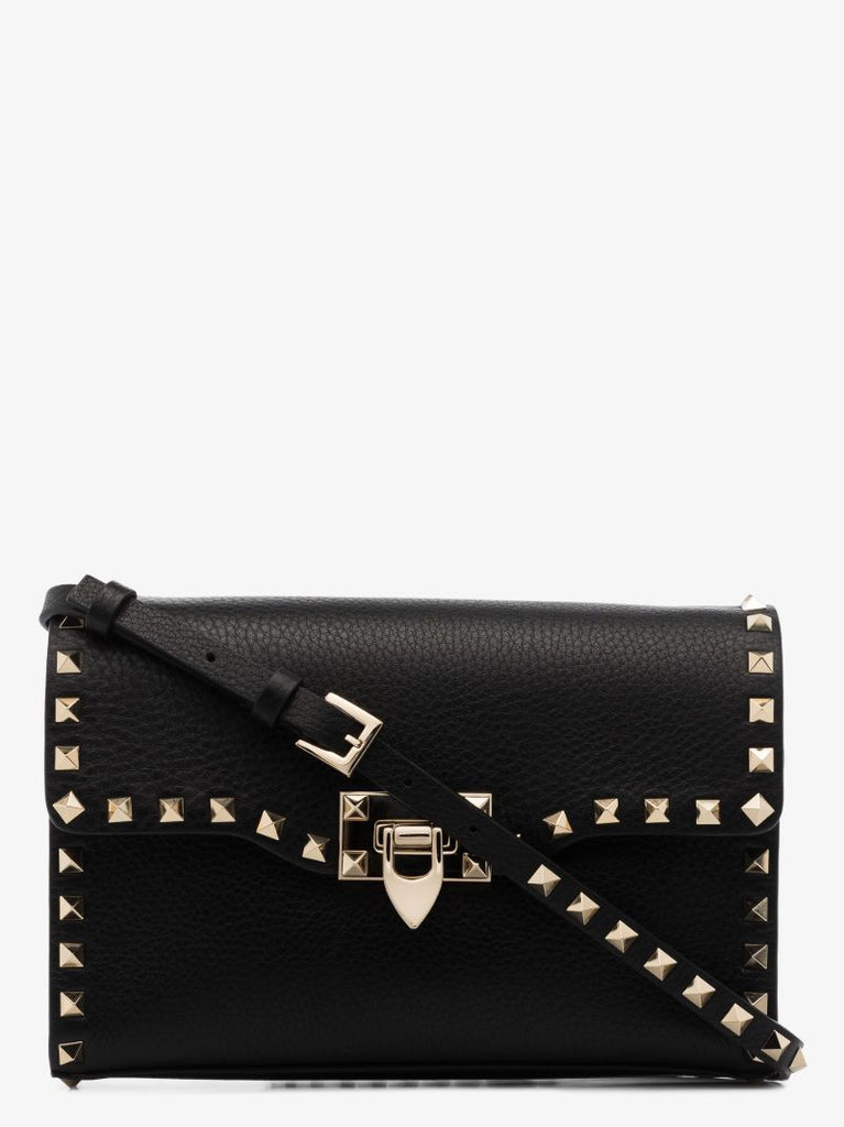 Black Rockstud Small Leather Cross Body Bag
