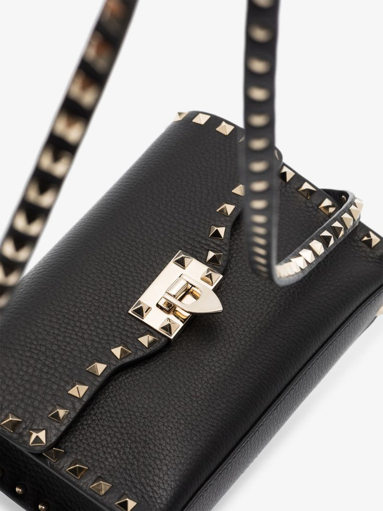 Black Rockstud Small Leather Cross Body Bag