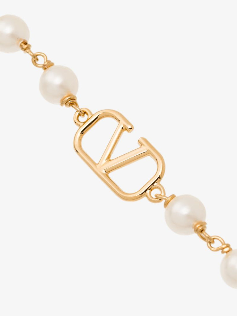 Gold Tone Vlogo Signature Pearl Bracelet
