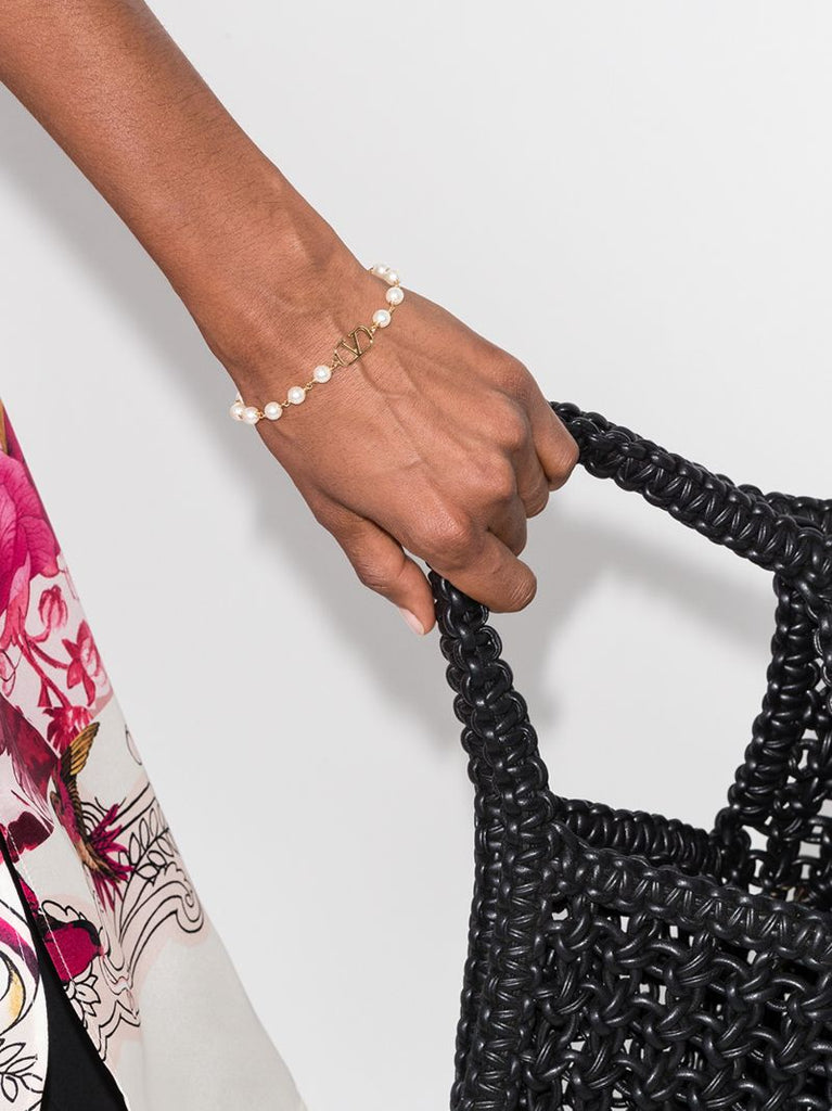 Gold Tone Vlogo Signature Pearl Bracelet