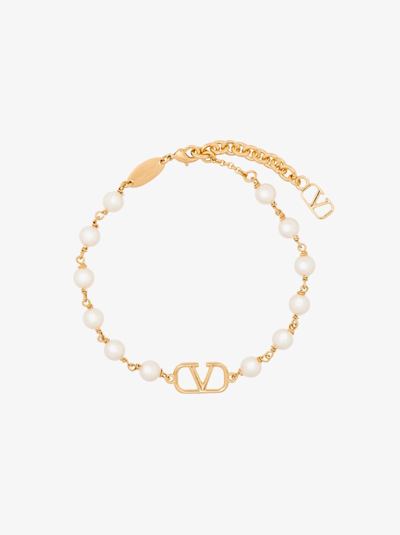 Gold Tone Vlogo Signature Pearl Bracelet