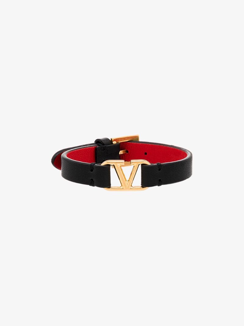 Black Vlogo Signature Leather Bracelet