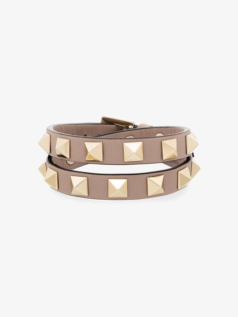 Neutral Rockstud Leather Wrap Bracelet