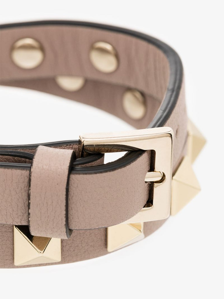 Neutral Rockstud Leather Wrap Bracelet