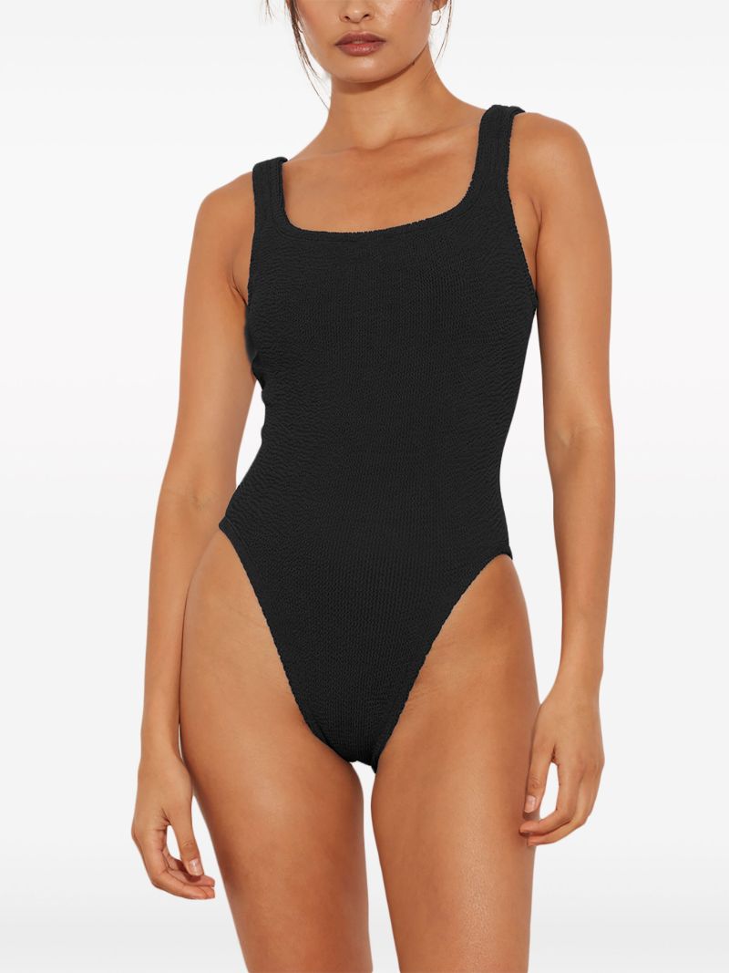Black Crinkle Square Neck Swimsuit