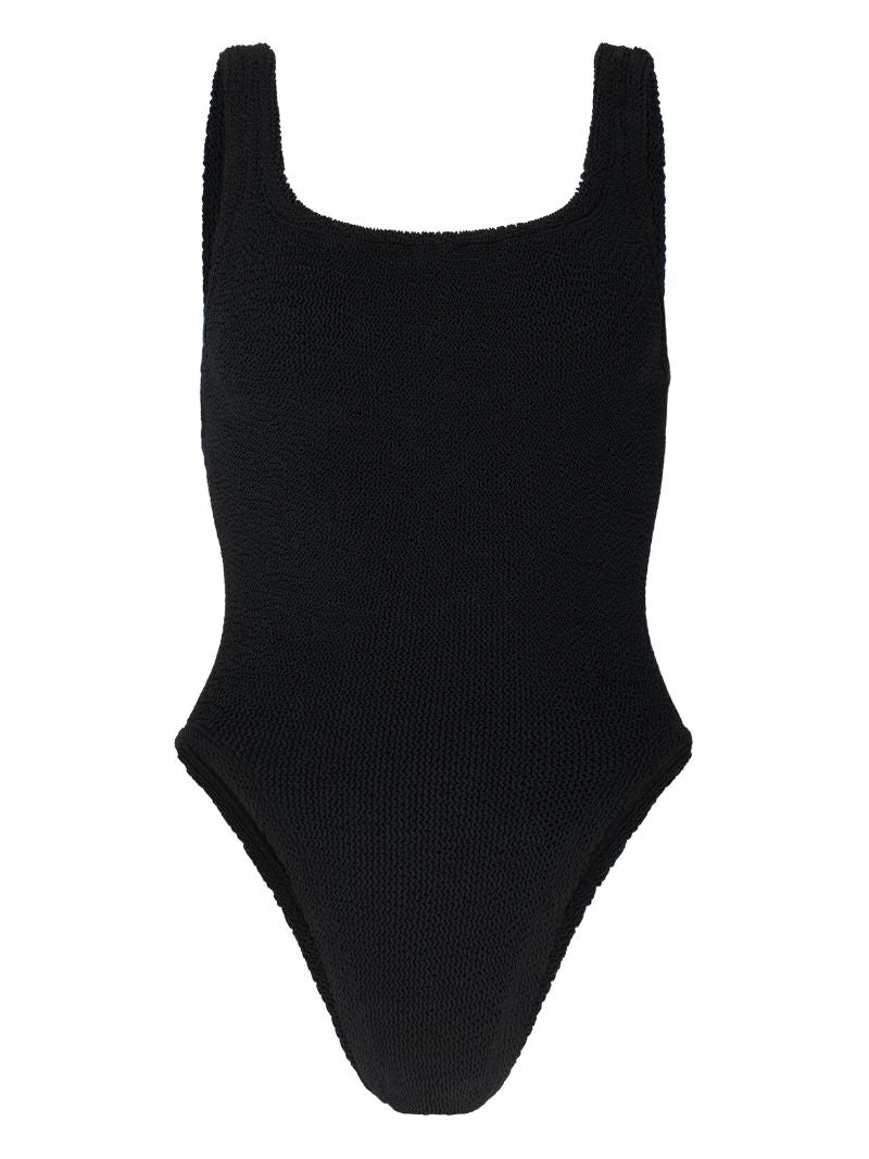 Black Crinkle Square Neck Swimsuit