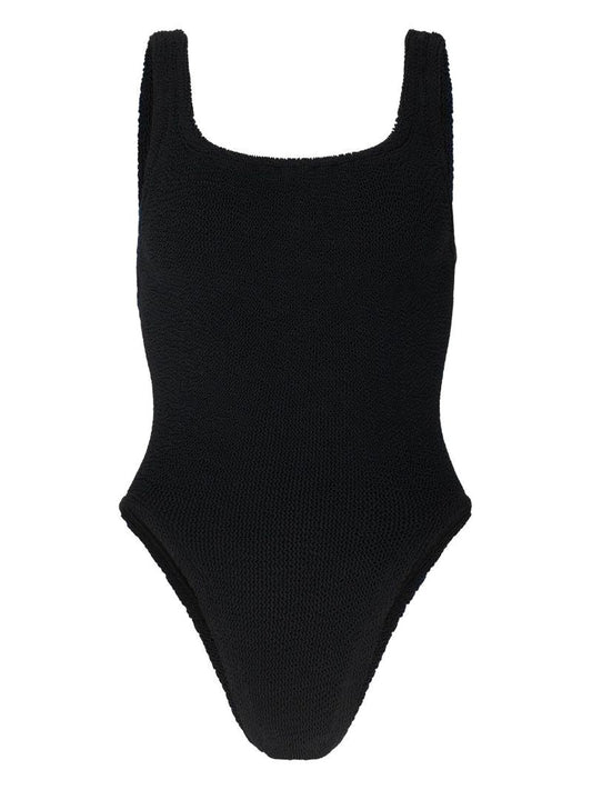 Black Crinkle Square Neck Swimsuit