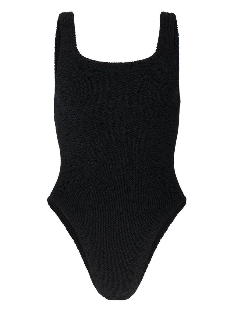 Black Crinkle Square Neck Swimsuit