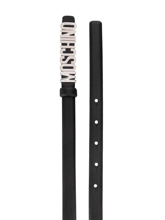 Black Logo-lettering Leather Buckle Belt