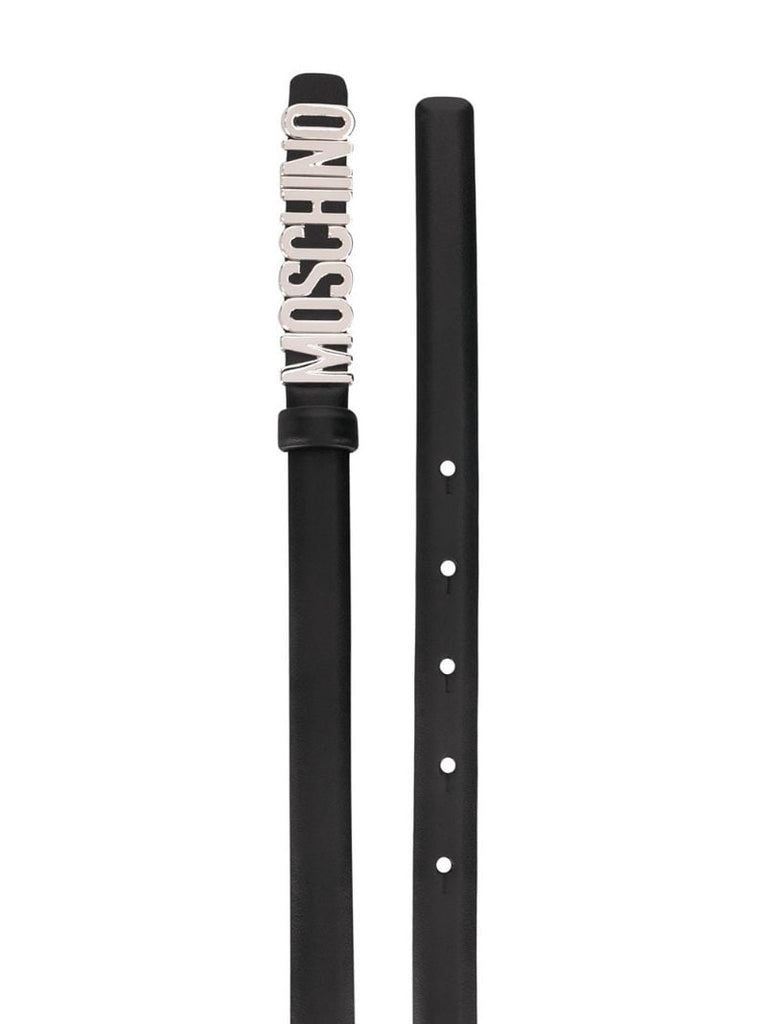 Black Logo-lettering Leather Buckle Belt