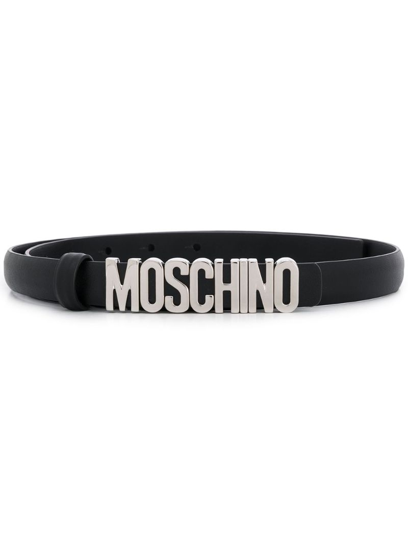 Black Logo-lettering Leather Buckle Belt