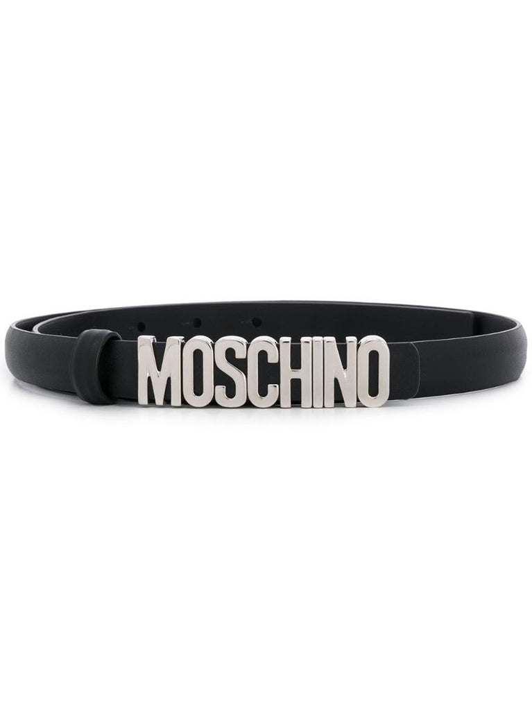 Black Logo-lettering Leather Buckle Belt