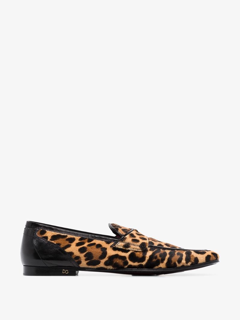 Brown Erice Leopard Print Calf Hair Loafers