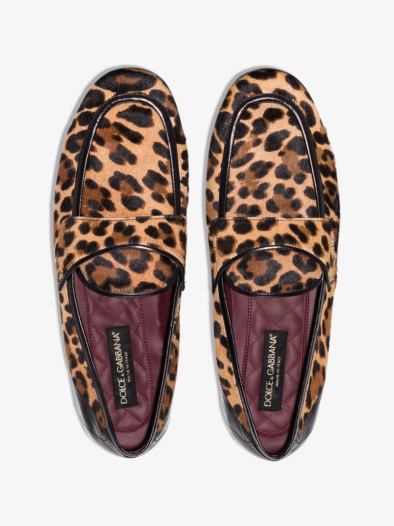 Brown Erice Leopard Print Calf Hair Loafers