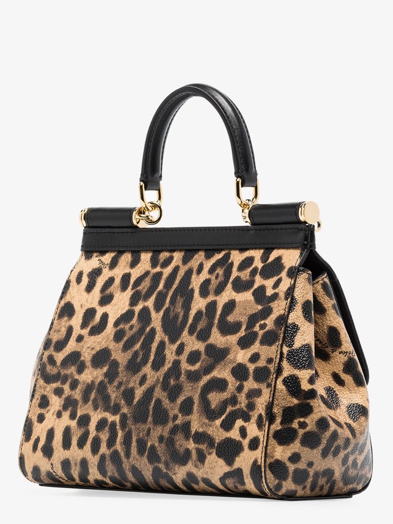 Brown Sicily Small Leopard Leather Tote Bag