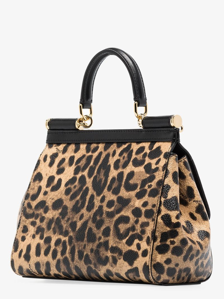 Brown Sicily Small Leopard Leather Tote Bag