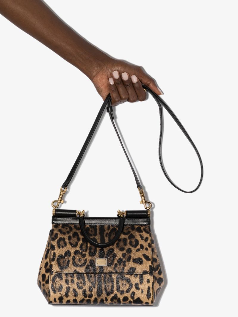 Brown Sicily Small Leopard Leather Tote Bag