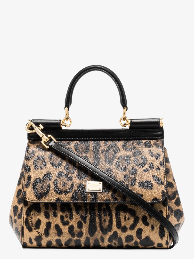 Brown Sicily Small Leopard Leather Tote Bag