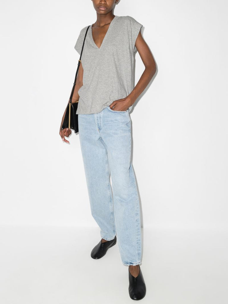 Grey V-neck Cotton T-shirt