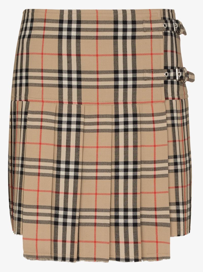 Beige Vintage Check Wool Kilt