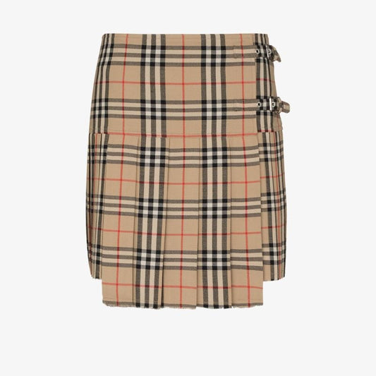 Beige Vintage Check Wool Kilt