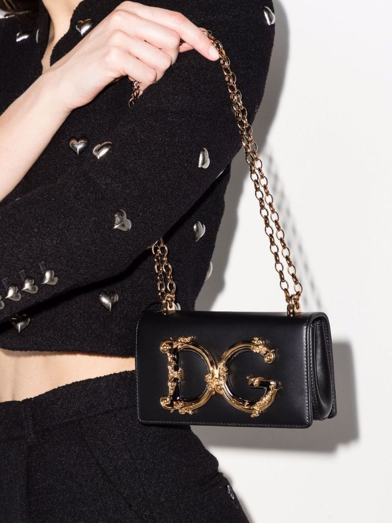 Black Dg Baroque Logo Leather Cross Body Bag