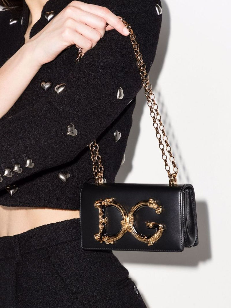 Black Dg Baroque Logo Leather Cross Body Bag