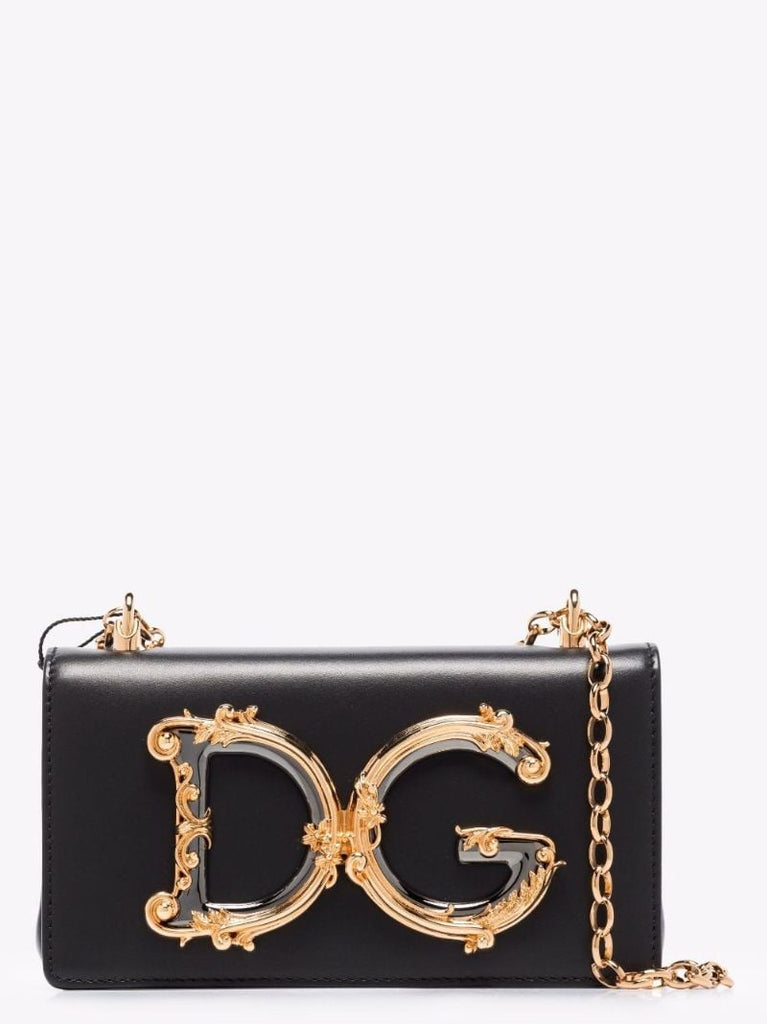 Black Dg Baroque Logo Leather Cross Body Bag
