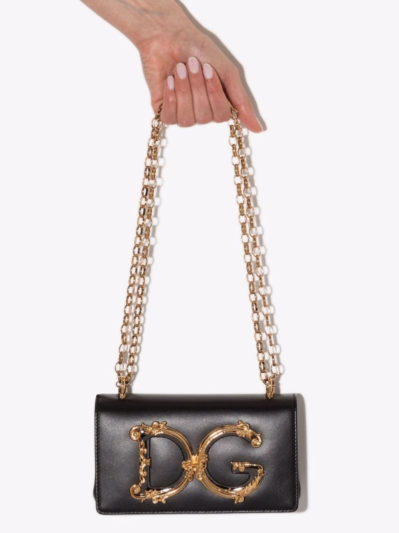 Black Dg Baroque Logo Leather Cross Body Bag