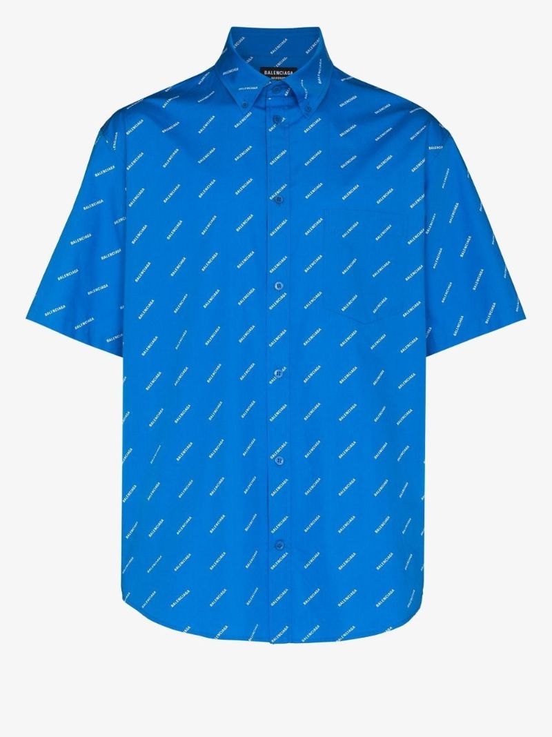 Blue Logo Print Cotton Shirt