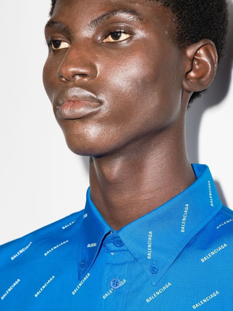 Blue Logo Print Cotton Shirt