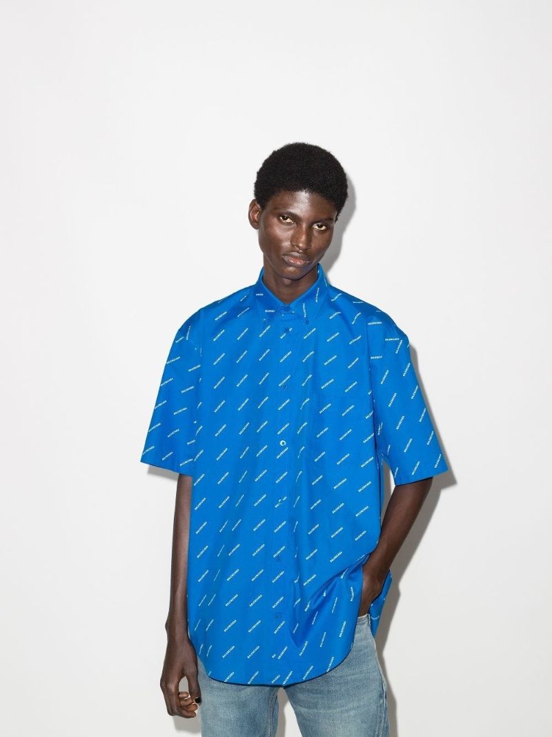 Blue Logo Print Cotton Shirt